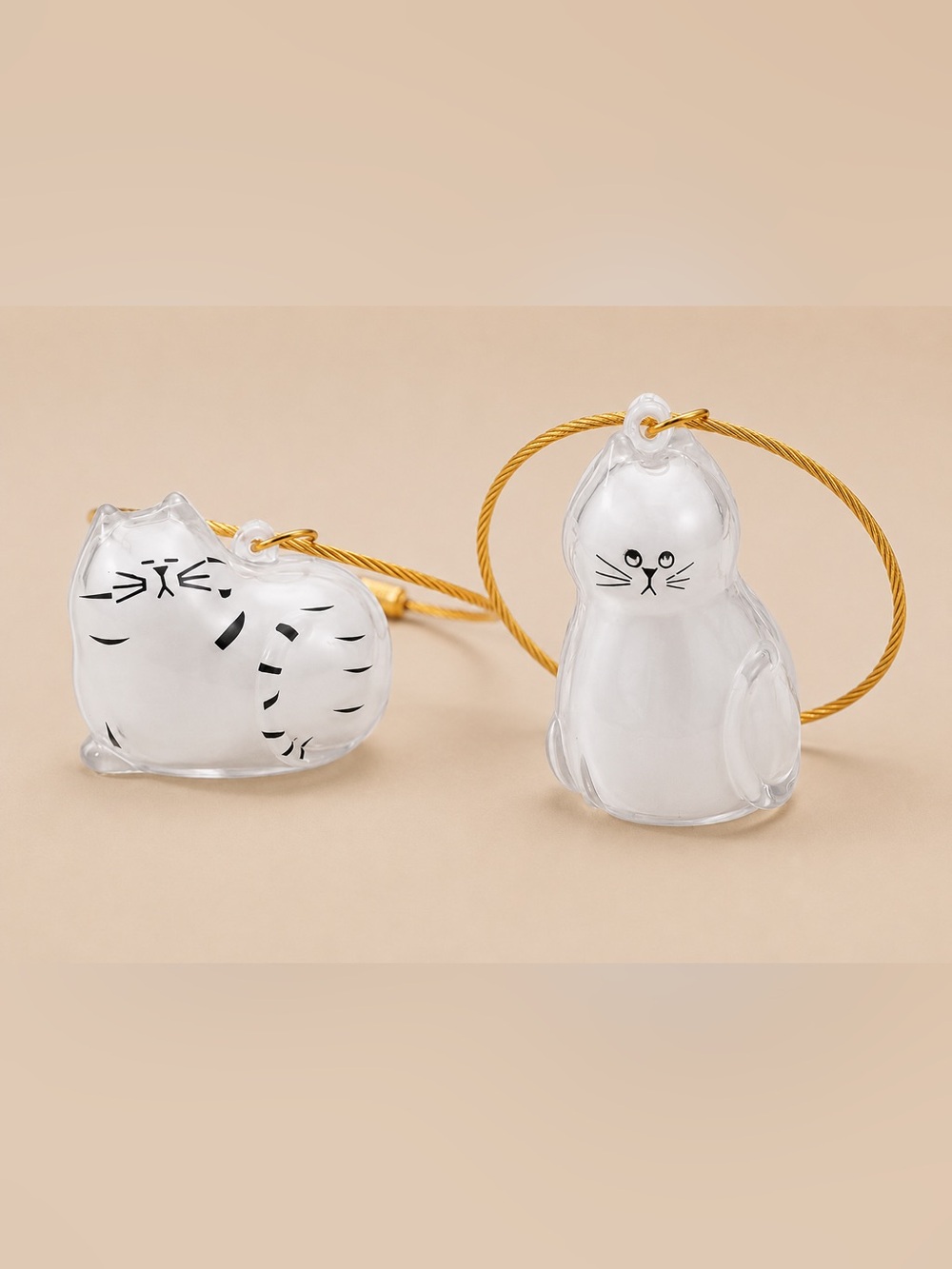 Cat Hair Keychain in Gold Tone - Pet Fur Keepsake-set of 2